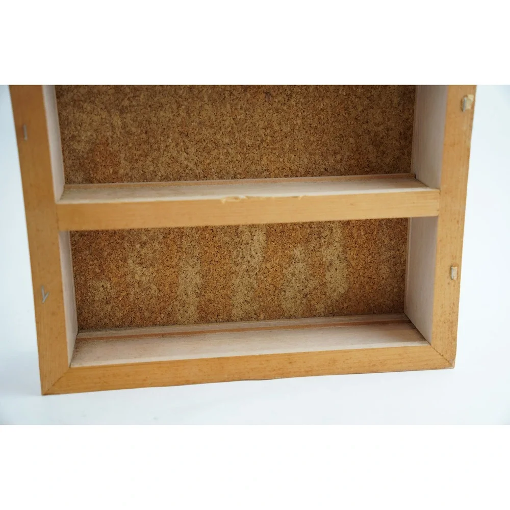 Steven Klein Cat Print Wooden Wall Cabinet Small Tan Cork Board Shelves Good‎